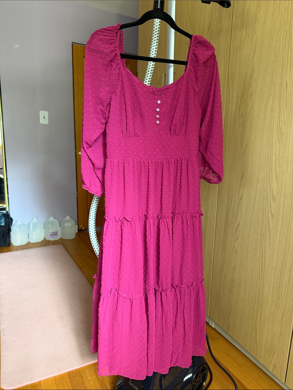 J. Crew Fuchsia Tiered Maxi Dress with Button Front